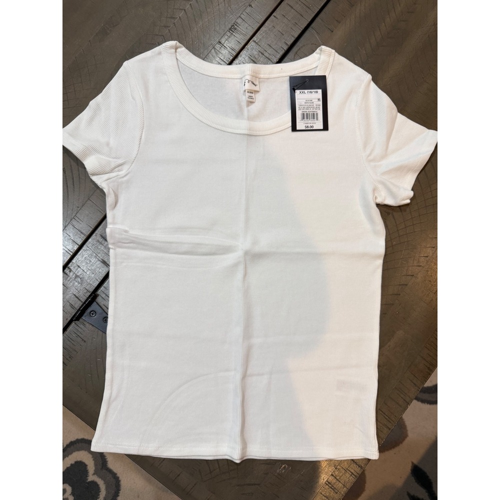 Art Class Girls Ribbed Short Sleeve Tee White XXL 16/18 New With Tags